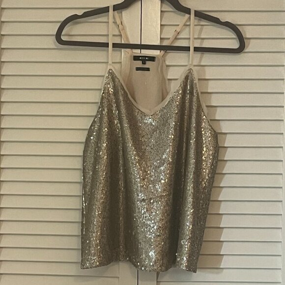 Miss Me sequin metallic tank top gold champagne small spaghetti strap - Picture 1 of 10